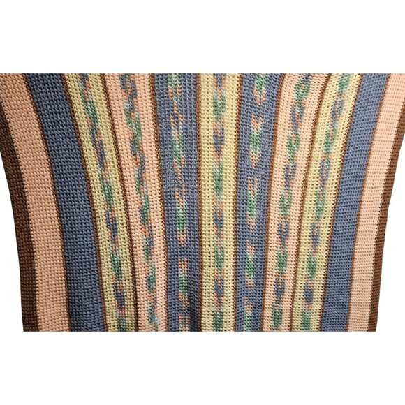 Handmade Multicolor Crocheted Blanket 72" X 78" Boho Style With Fringe - Picture 5 of 9